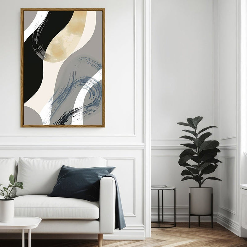 Canvas Wall Art Stretched Over Wooden Frame with Floating Frame and Grey Waves Abstract Painting CV4184 - Al Rugaib Furniture