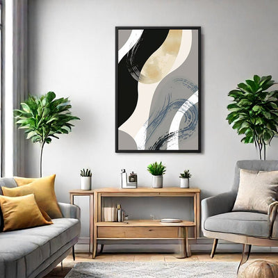 Canvas Wall Art Stretched Over Wooden Frame with Floating Frame and Grey Waves Abstract Painting CV4184 - Al Rugaib Furniture