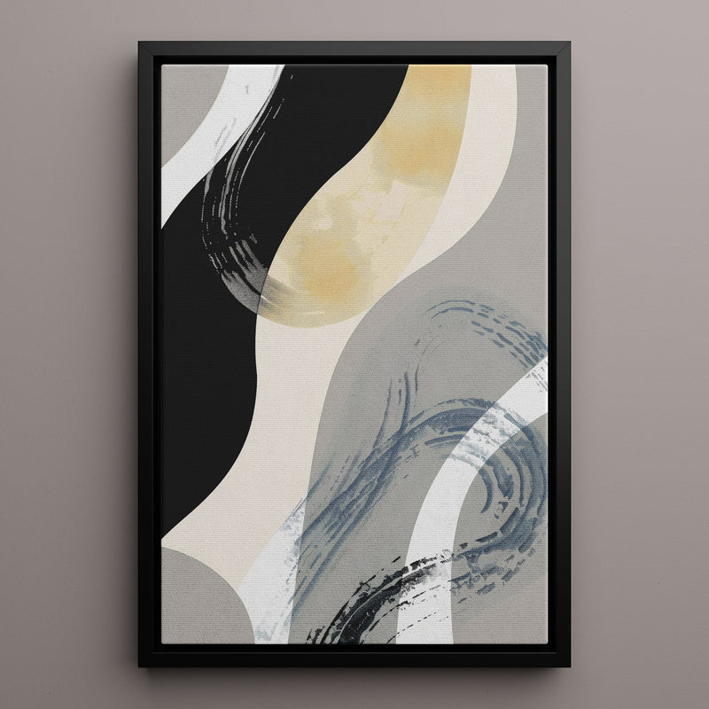 Canvas Wall Art Stretched Over Wooden Frame with Floating Frame and Grey Waves Abstract Painting CV4184 - Al Rugaib Furniture