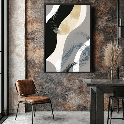 Canvas Wall Art Stretched Over Wooden Frame with Floating Frame and Grey Waves Abstract Painting CV4184 - Al Rugaib Furniture