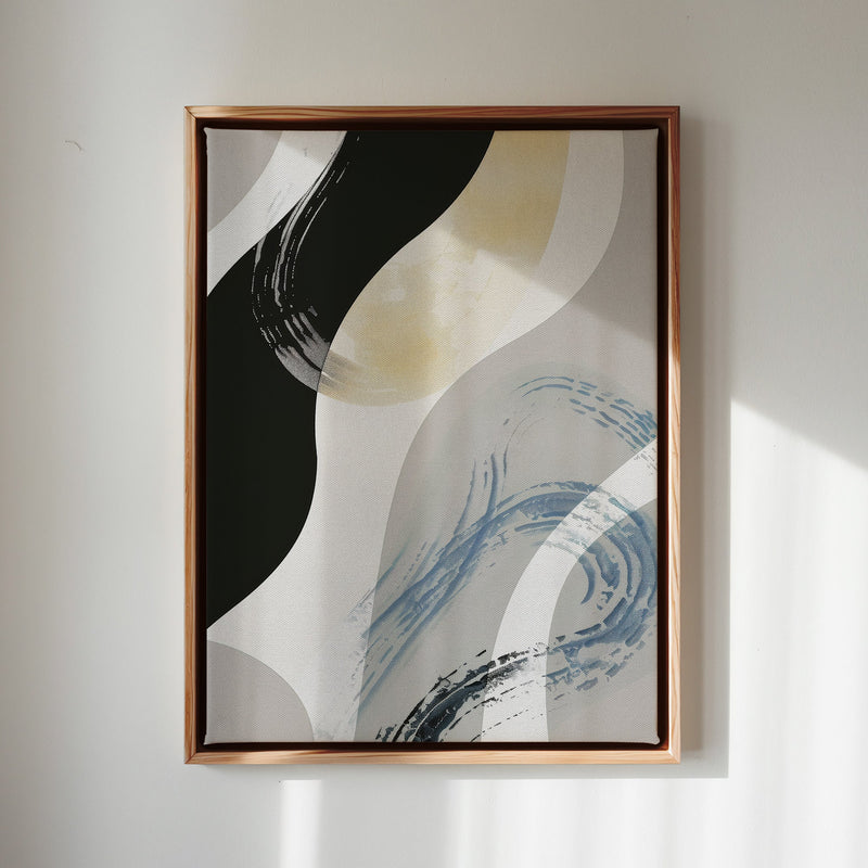 Canvas Wall Art Stretched Over Wooden Frame with Floating Frame and Grey Waves Abstract Painting CV4184 - Al Rugaib Furniture