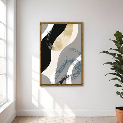 Canvas Wall Art Stretched Over Wooden Frame with Floating Frame and Grey Waves Abstract Painting CV4184 - Al Rugaib Furniture