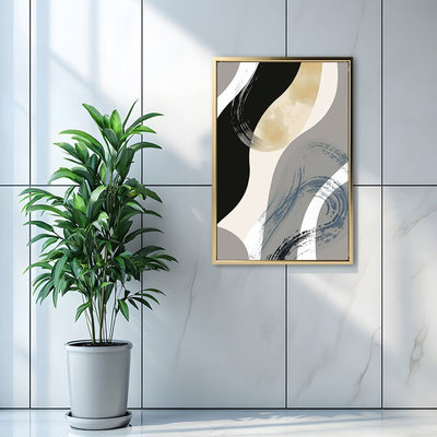 Canvas Wall Art Stretched Over Wooden Frame with Floating Frame and Grey Waves Abstract Painting CV4184 - Al Rugaib Furniture