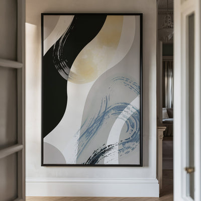 Canvas Wall Art Stretched Over Wooden Frame with Floating Frame and Grey Waves Abstract Painting CV4184 - Al Rugaib Furniture