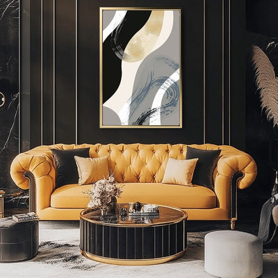 Canvas Wall Art Stretched Over Wooden Frame with Floating Frame and Grey Waves Abstract Painting CV4184 - Al Rugaib Furniture