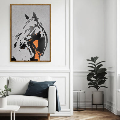 Canvas Wall Art Stretched Over Wooden Frame with Floating Frame and Horse Abstract Painting CV4185 - Al Rugaib Furniture