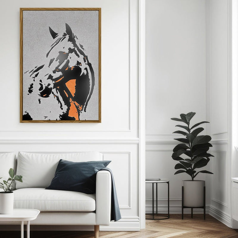 Canvas Wall Art Stretched Over Wooden Frame with Floating Frame and Horse Abstract Painting CV4185 - Al Rugaib Furniture