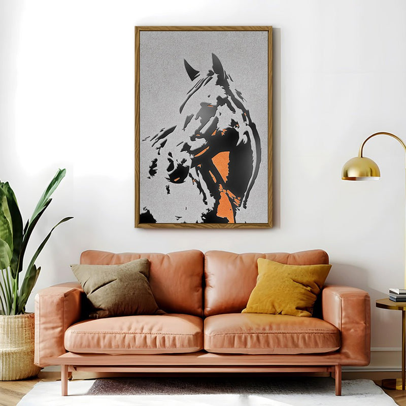 Canvas Wall Art Stretched Over Wooden Frame with Floating Frame and Horse Abstract Painting CV4185 - Al Rugaib Furniture