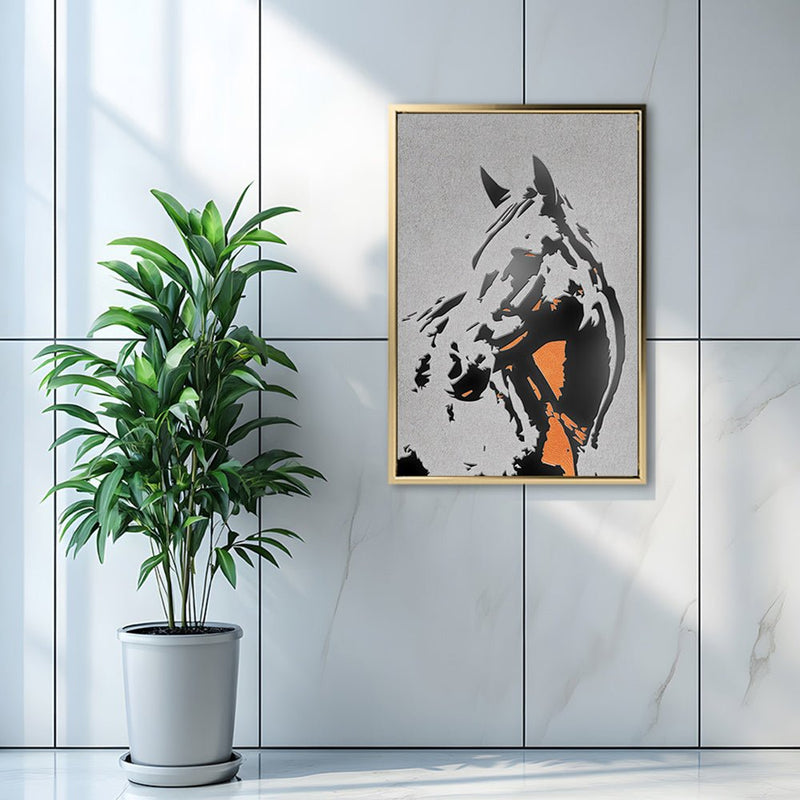 Canvas Wall Art Stretched Over Wooden Frame with Floating Frame and Horse Abstract Painting CV4185 - Al Rugaib Furniture