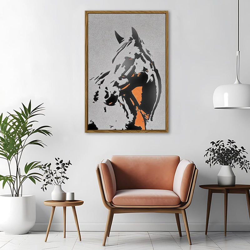 Canvas Wall Art Stretched Over Wooden Frame with Floating Frame and Horse Abstract Painting CV4185 - Al Rugaib Furniture
