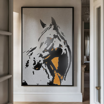 Canvas Wall Art Stretched Over Wooden Frame with Floating Frame and Horse Abstract Painting CV4185 - Al Rugaib Furniture