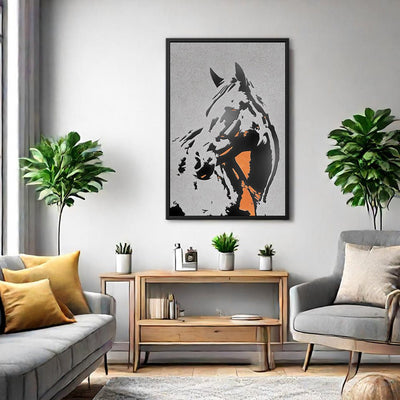 Canvas Wall Art Stretched Over Wooden Frame with Floating Frame and Horse Abstract Painting CV4185 - Al Rugaib Furniture