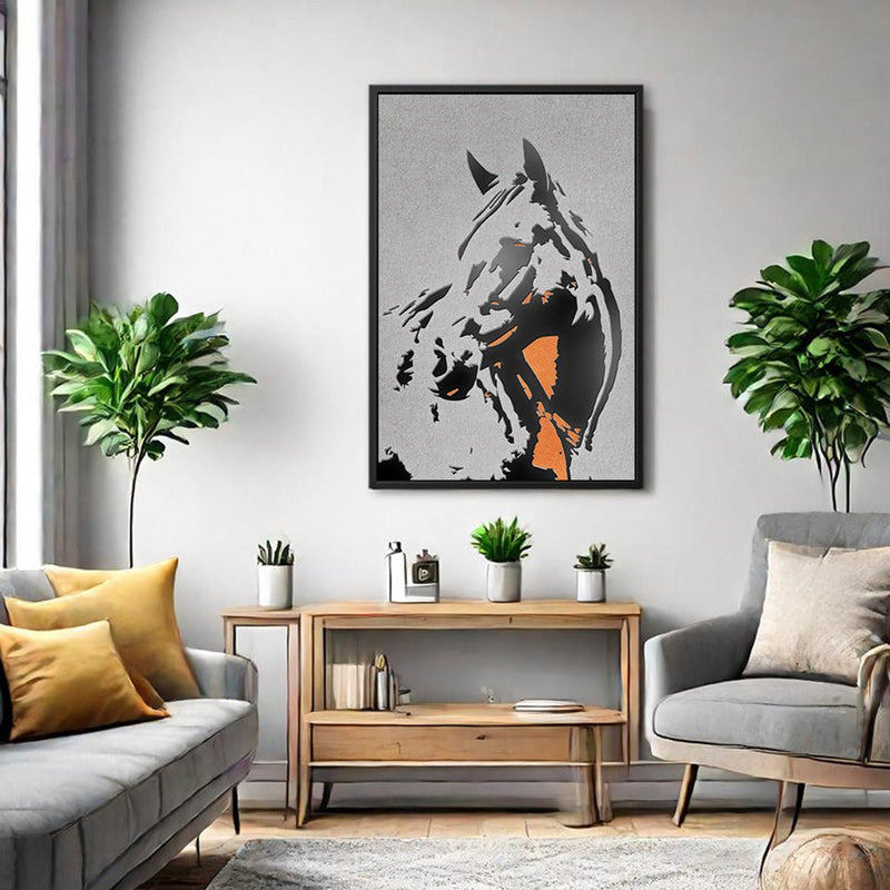 Canvas Wall Art Stretched Over Wooden Frame with Floating Frame and Horse Abstract Painting CV4185 - Al Rugaib Furniture