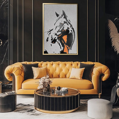 Canvas Wall Art Stretched Over Wooden Frame with Floating Frame and Horse Abstract Painting CV4185 - Al Rugaib Furniture