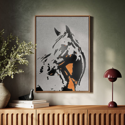 Canvas Wall Art Stretched Over Wooden Frame with Floating Frame and Horse Abstract Painting CV4185 - Al Rugaib Furniture
