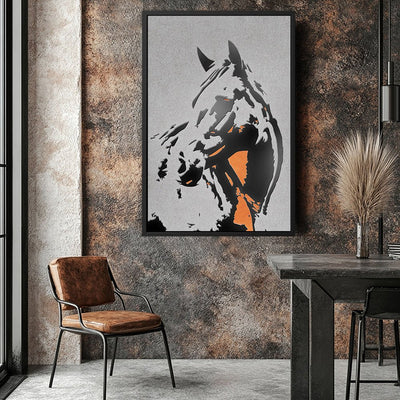 Canvas Wall Art Stretched Over Wooden Frame with Floating Frame and Horse Abstract Painting CV4185 - Al Rugaib Furniture