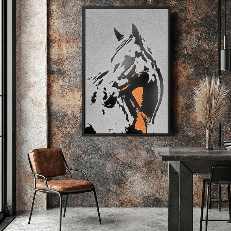 Canvas Wall Art Stretched Over Wooden Frame with Floating Frame and Horse Abstract Painting CV4185 - Al Rugaib Furniture