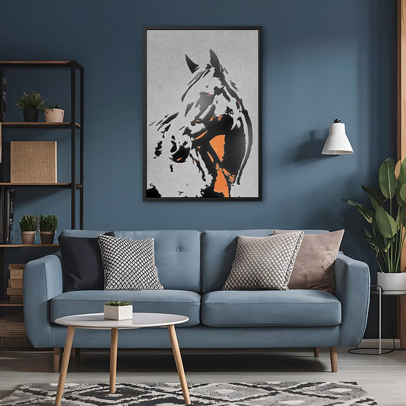 Canvas Wall Art Stretched Over Wooden Frame with Floating Frame and Horse Abstract Painting CV4185 - Al Rugaib Furniture