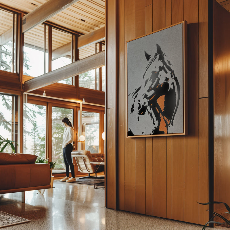 Canvas Wall Art Stretched Over Wooden Frame with Floating Frame and Horse Abstract Painting CV4185 - Al Rugaib Furniture