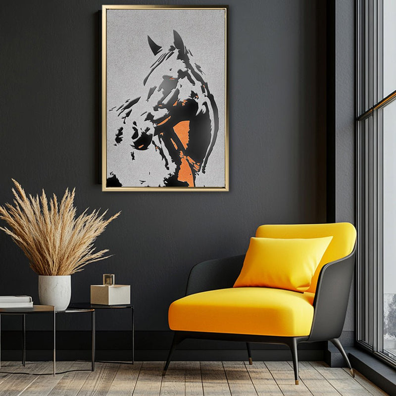 Canvas Wall Art Stretched Over Wooden Frame with Floating Frame and Horse Abstract Painting CV4185 - Al Rugaib Furniture