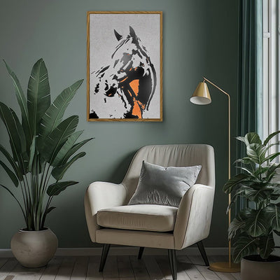 Canvas Wall Art Stretched Over Wooden Frame with Floating Frame and Horse Abstract Painting CV4185 - Al Rugaib Furniture