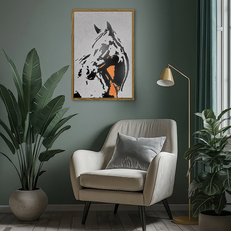 Canvas Wall Art Stretched Over Wooden Frame with Floating Frame and Horse Abstract Painting CV4185 - Al Rugaib Furniture