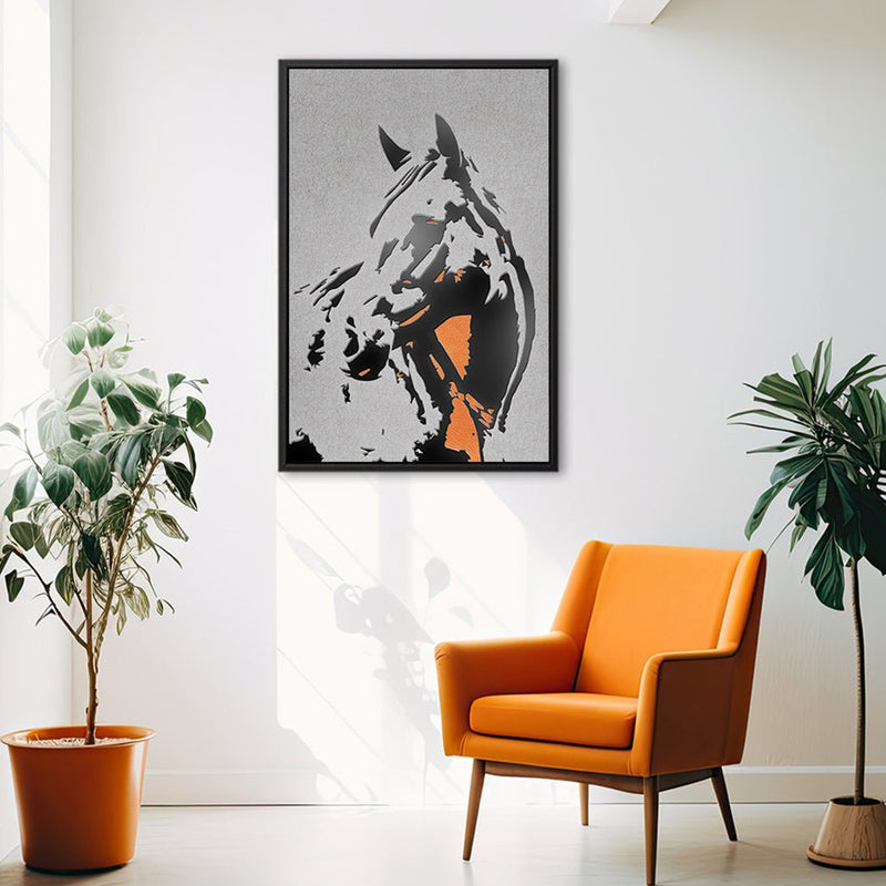 Canvas Wall Art Stretched Over Wooden Frame with Floating Frame and Horse Abstract Painting CV4185 - Al Rugaib Furniture