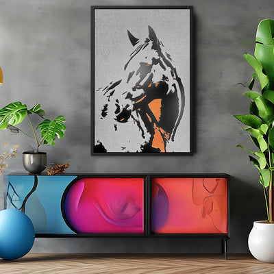 Canvas Wall Art Stretched Over Wooden Frame with Floating Frame and Horse Abstract Painting CV4185 - Al Rugaib Furniture
