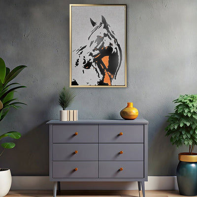 Canvas Wall Art Stretched Over Wooden Frame with Floating Frame and Horse Abstract Painting CV4185 - Al Rugaib Furniture