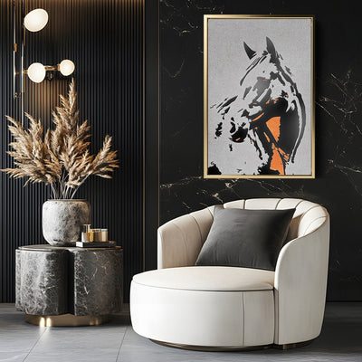 Canvas Wall Art Stretched Over Wooden Frame with Floating Frame and Horse Abstract Painting CV4185 - Al Rugaib Furniture