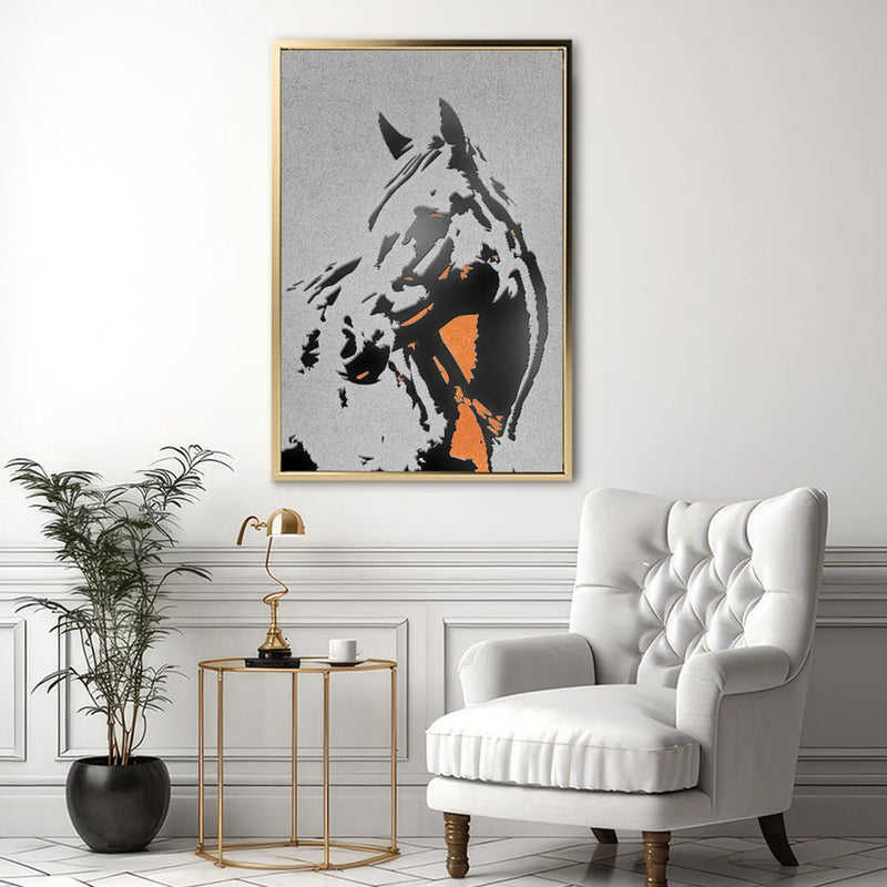 Canvas Wall Art Stretched Over Wooden Frame with Floating Frame and Horse Abstract Painting CV4185 - Al Rugaib Furniture
