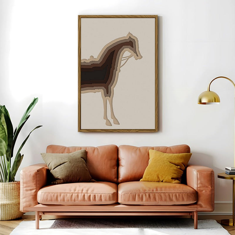 Canvas Wall Art Stretched Over Wooden Frame with Floating Frame and Horse Shadow Painting CV4186 - Al Rugaib Furniture