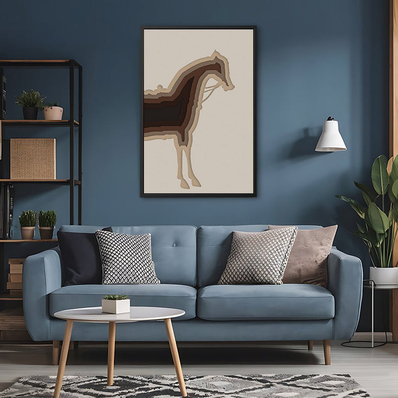 Canvas Wall Art Stretched Over Wooden Frame with Floating Frame and Horse Shadow Painting CV4186 - Al Rugaib Furniture