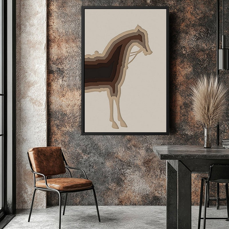 Canvas Wall Art Stretched Over Wooden Frame with Floating Frame and Horse Shadow Painting CV4186 - Al Rugaib Furniture