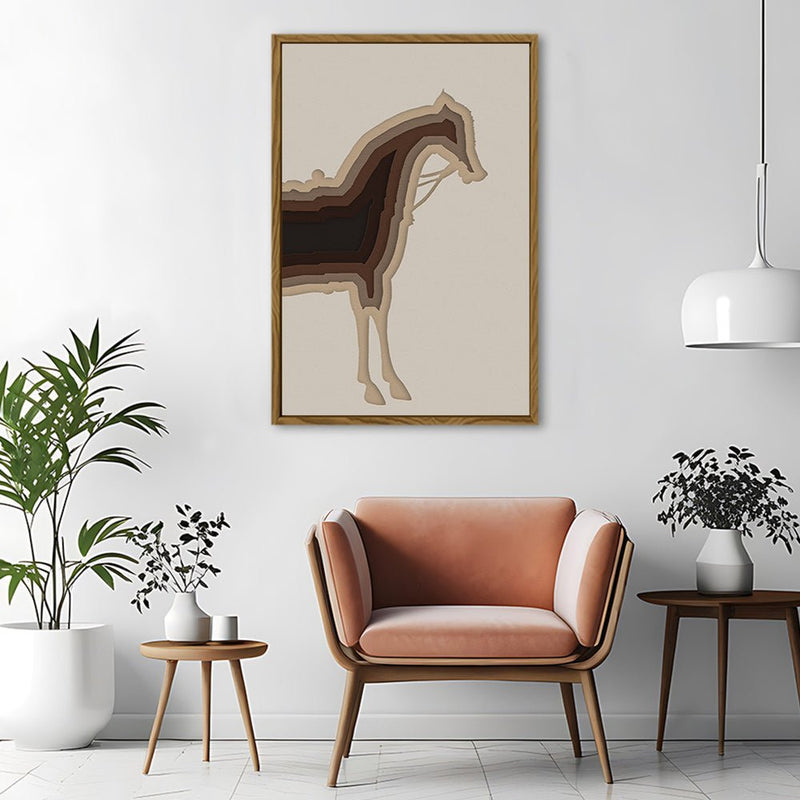 Canvas Wall Art Stretched Over Wooden Frame with Floating Frame and Horse Shadow Painting CV4186 - Al Rugaib Furniture