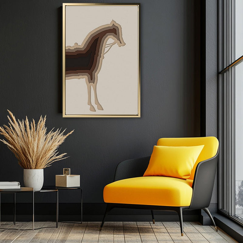 Canvas Wall Art Stretched Over Wooden Frame with Floating Frame and Horse Shadow Painting CV4186 - Al Rugaib Furniture