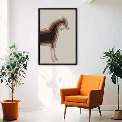 Canvas Wall Art Stretched Over Wooden Frame with Floating Frame and Horse Shadow Painting CV4186 - Al Rugaib Furniture