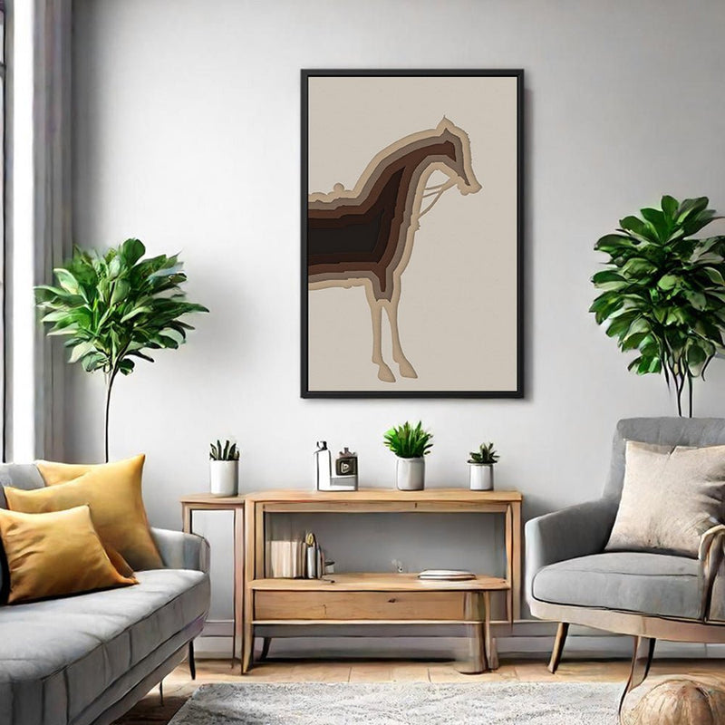 Canvas Wall Art Stretched Over Wooden Frame with Floating Frame and Horse Shadow Painting CV4186 - Al Rugaib Furniture