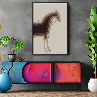 Canvas Wall Art Stretched Over Wooden Frame with Floating Frame and Horse Shadow Painting CV4186 - Al Rugaib Furniture