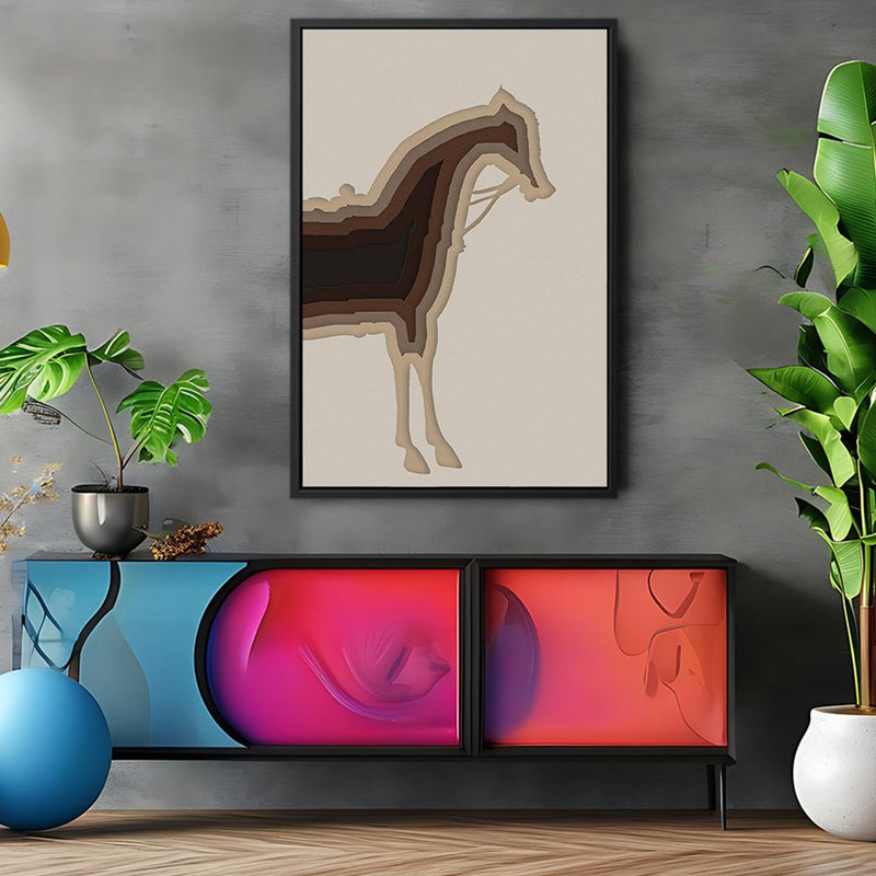 Canvas Wall Art Stretched Over Wooden Frame with Floating Frame and Horse Shadow Painting CV4186 - Al Rugaib Furniture