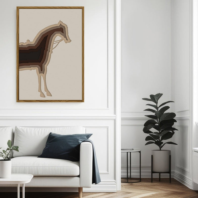 Canvas Wall Art Stretched Over Wooden Frame with Floating Frame and Horse Shadow Painting CV4186 - Al Rugaib Furniture