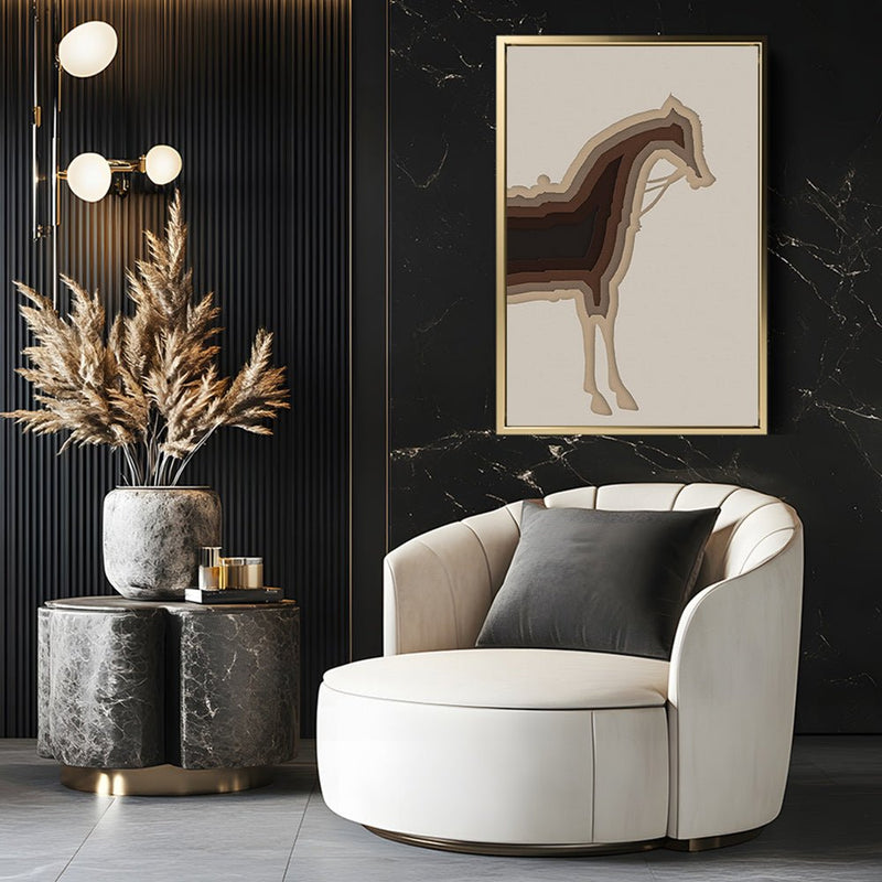 Canvas Wall Art Stretched Over Wooden Frame with Floating Frame and Horse Shadow Painting CV4186 - Al Rugaib Furniture