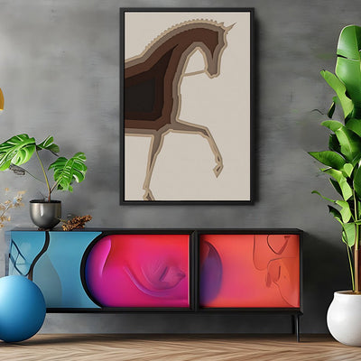 Canvas Wall Art Stretched Over Wooden Frame with Floating Frame and Knight Horse Painting CV4188 - Al Rugaib Furniture
