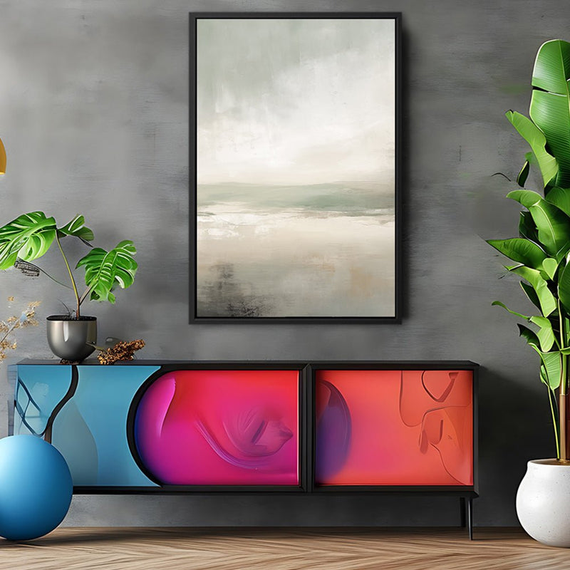 Canvas Wall Art Stretched Over Wooden Frame with Floating Frame and lake Abstract Painting CV4189 - Al Rugaib Furniture