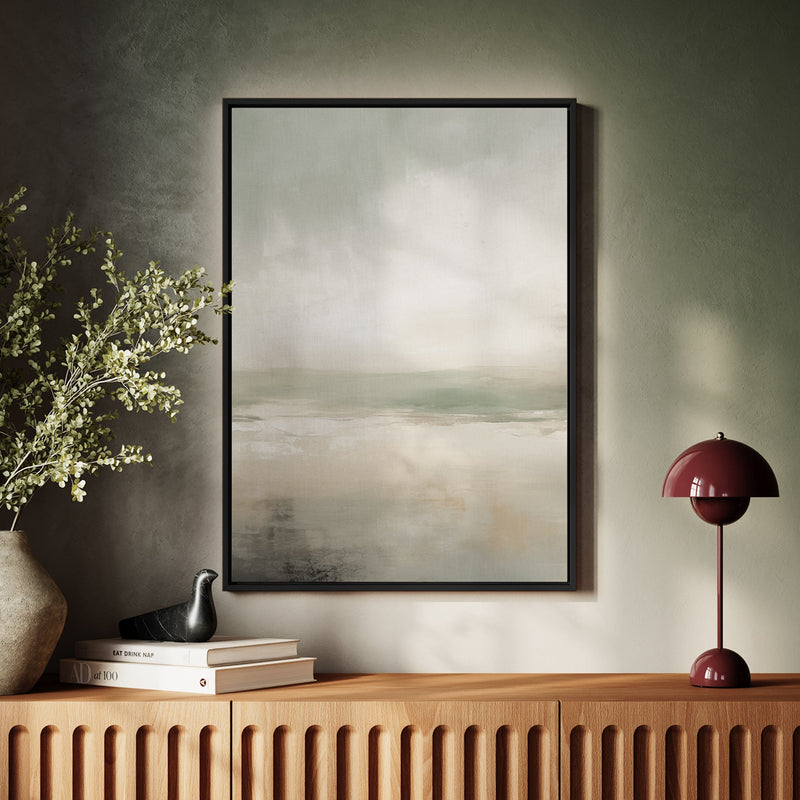 Canvas Wall Art Stretched Over Wooden Frame with Floating Frame and lake Abstract Painting CV4189 - Al Rugaib Furniture