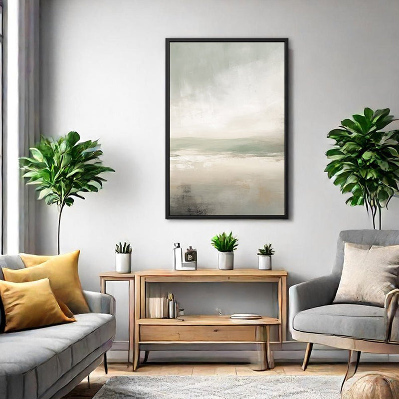 Canvas Wall Art Stretched Over Wooden Frame with Floating Frame and lake Abstract Painting CV4189 - Al Rugaib Furniture