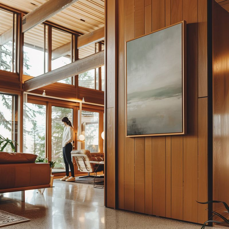 Canvas Wall Art Stretched Over Wooden Frame with Floating Frame and lake Abstract Painting CV4189 - Al Rugaib Furniture