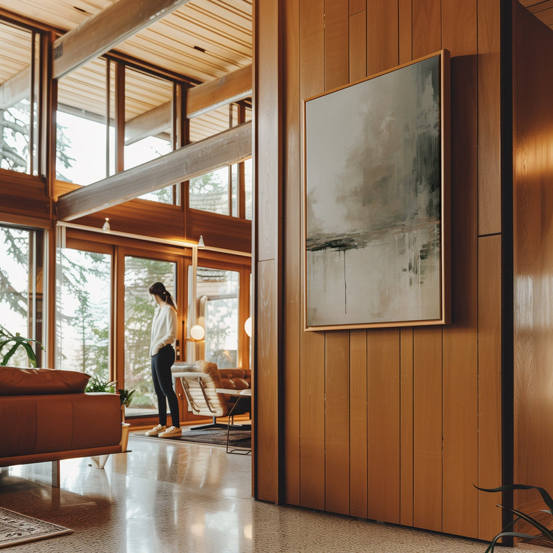 Canvas Wall Art Stretched Over Wooden Frame with Floating Frame and Lake Abstract Painting CV4190 - Al Rugaib Furniture