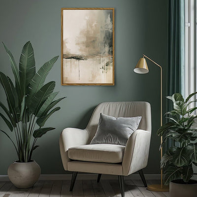 Canvas Wall Art Stretched Over Wooden Frame with Floating Frame and Lake Abstract Painting CV4190 - Al Rugaib Furniture