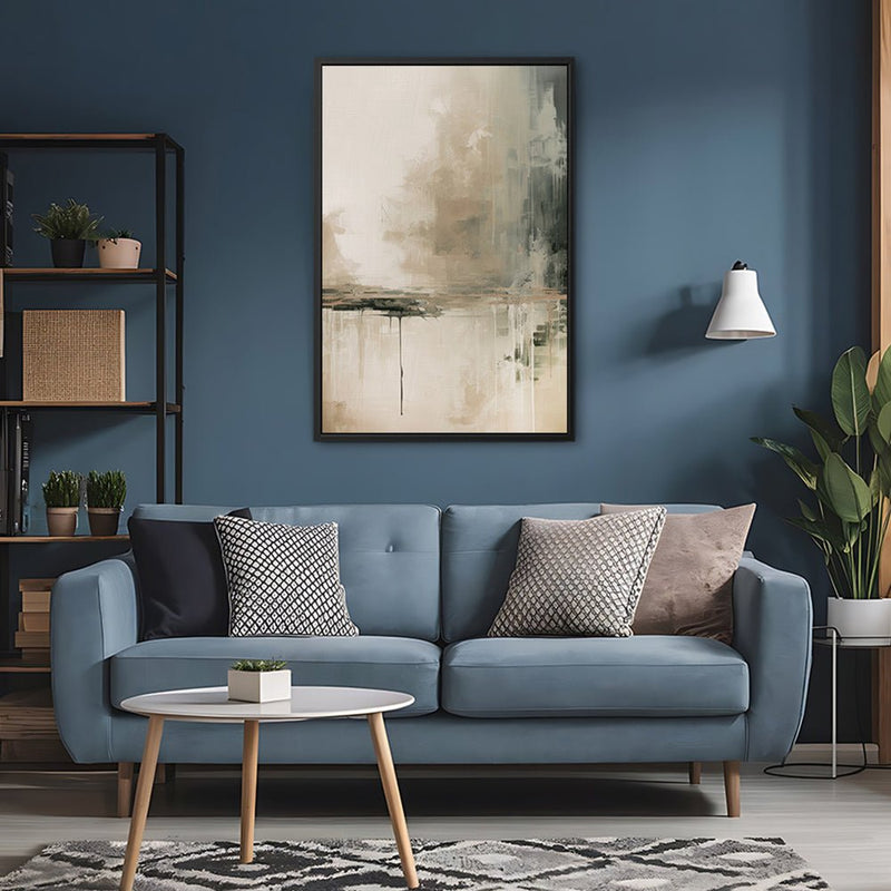 Canvas Wall Art Stretched Over Wooden Frame with Floating Frame and Lake Abstract Painting CV4190 - Al Rugaib Furniture